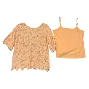 Sundance Crochet Lace‎ Top and Cami Set Peach Orange Bell Sleeve All Seasons L